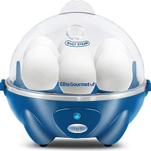 Elite Gourmet EGC700BL# Rapid Egg Cooker, 7 Easy-To-Peel, Hard, Medium, Soft Boiled Eggs, Poacher, Omelet Maker, Auto Shut-Off, Alarm, 16-Recipe Booklet, BPA-Free, Ocean