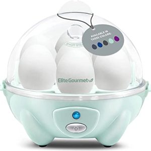 Elite Gourmet EGC007M# Rapid Egg Cooker, 7 Easy-To-Peel, Hard, Medium, Soft Boiled Eggs, Poacher, Omelet Maker, Auto Shut-Off, Alarm, 16-Recipe Booklet, BPA-Free, Mint, 7 Egg