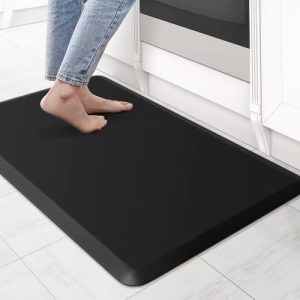 KitchenClouds Kitchen Mat Cushioned Anti Fatigue Rug 17.3″x28″ Waterproof, Non Slip, Standing and Comfort Desk/Floor Mats for House Sink Office (Black)