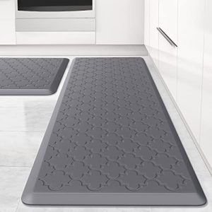 Kitchen Mat [2 PCS] Cushioned Anti-Fatigue Floor Mat, Waterproof Non-Skid Ergonomic Comfort Foam Rugs, Standing Mat for Kitchen, Floor,Office, Sink, Laundry(Grey)