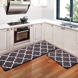 KMAT Kitchen Rugs and Mats [2 PCS] Super Absorbent Microfiber Kitchen Mat Non Slip Machine Washable Runner Carpets (Chocolate-17.3″ x28+17.3″x47″)