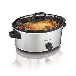 Hamilton Beach 6-Quart Slow Cooker with 3 Cooking Settings, Dishwasher-Safe Stoneware Crock & Glass Lid, Silver (33665)
