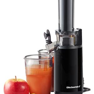 Elite Gourmet EJX600 Compact Small Space-Saving Masticating Slow Juicer, Cold Press Juice Extractor, Nutrient and Vitamin Dense, Easy to Clean, 16 oz Juice Cup, Charcoal Grey