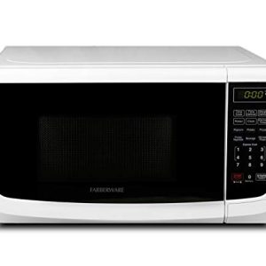 Farberware Countertop Microwave 700 Watts, 0.7 cu ft – Microwave Oven With LED Lighting and Child Lock – Perfect for Apartments and Dorms – Easy Clean Grey Interior, Retro White