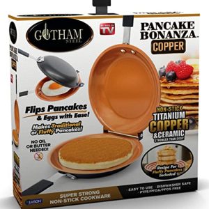 Gotham Steel Double Pan, The Perfect Pancake Maker – Nonstick Copper Easy to Flip Pan, Double Sided Frying Pan for Fluffy Pancakes, Omelets, Frittatas & More! Pancake Pan Dishwasher Safe Large