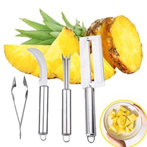 ZLMC Pineapple Peeler Remover Tool,Stainless Steel Pineapple Eye Clip and V Shape Pineapple Eye Cutter,Sugarcane Peeling Kinves,for Home Kitchen Fruit Store Supermarket(4 pcs)