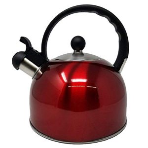 2.5 Liter Whistling Tea Kettle – Modern Stainless Steel Whistling Tea Pot for Stovetop with Cool Grip Ergonomic Handle (Red)