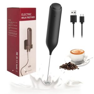 AIRITO Milk Frother Handheld Rechargeable with Stand: Mini Whisk Drink Mixer for Lattes Matcha Frappe Cappuccino and Hot Chocolate by Milk Boss, Electric Foam Maker for Coffee (Black)