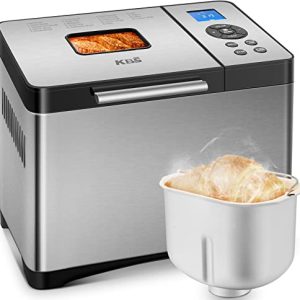 KBS Automatic 19 in 1 Bread Machine, 2LB Bread Maker with Fully Stainless, Dough Maker, 3 Crust Colors & 3 Loaf Sizes, 15H Timer and 1H Keep Warm Setting, Recipes and Oven Mitt…