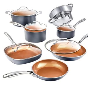 Gotham Steel Pots and Pans Set 12 Piece Cookware Set with Ultra Nonstick Ceramic Coating by Chef Daniel Green, 100% PFOA Free, Stay Cool Handles, Metal Utensil & Dishwasher Safe – 2023 Edition