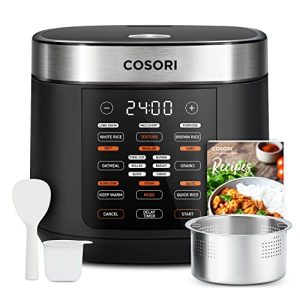 COSORI Rice Cooker Large Maker 10 Cup Uncooked 18 Functions, Japanese Style Fuzzy Logic Micom Technology, Texture Optional, 50 Recipes, Stainless Steel Steamer, Warmer, Timer, Olla Arrocera Electrica,Black