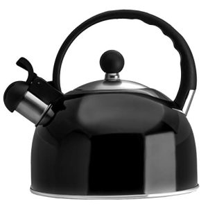 2.5 Liter Whistling Tea Kettle – Modern Stainless Steel Whistling Tea Pot for Stovetop with Cool Grip Ergonomic Handle (Black)