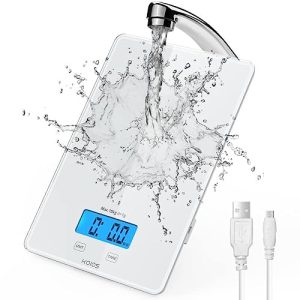 KOIOS USB Rechargeable Food Scale, 33lb/15Kg Kitchen Scale Digital Weight Grams and oz for Cooking Baking, 1g/0.1oz Precise Graduation, Waterproof Tempered Glass, 6 Weight Units, Tare Function