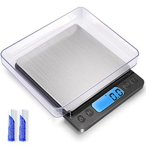Digital Food Kitchen Scale Upgraded, YONCON 3000g/0.1g High Accuracy Mini Pocket Scale Measures in Grams and oz for Cooking, Baking, Jewelry, Tare Function,2 Trays, LCD Display (Batteries Included)