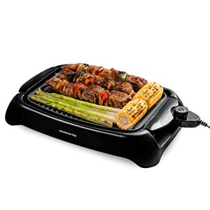 OVENTE Indoor Electric BBQ Grill with 13×10 Inch Nonstick Grilling Plate, Adjustable Temperature, Easy to Clean Removable Cooking Surface and Oil Drip Pan, Perfect for Home Party, Black GD1632NLB