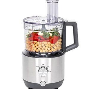 GE Food Processor | 12 Cup | Complete With 3 Feeding Tubes & Stainless Steel Accessories – 3 Discs + Dough Blade | 3 Speed | Great for Shredded Cheese, Chicken & More | Kitchen Essentials | 550 Watts