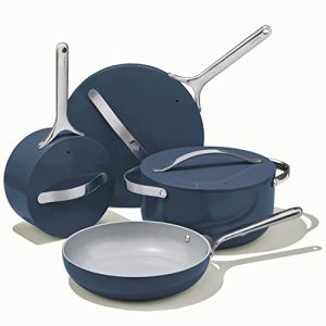 Caraway Nonstick Ceramic Cookware Set (12 Piece) Pots, Pans, Lids and Kitchen Storage – Non Toxic, PTFE & PFOA Free – Oven Safe & Compatible with All Stovetops (Gas, Electric & Induction) – Navy