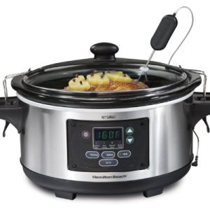 Hamilton Beach Portable 6 Quart Set & Forget Digital Programmable Slow Cooker with Lid Lock, Dishwasher Safe Crock & Lid, Temperature Probe, Stainless Steel