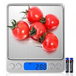 Food Scale Digital Kitchen Scale for Food Ounces and Grams, Small Electronic Pocket Scale for Weight Loss, Baking, Cooking, Coffee, Jewelry, 6.6lb/3kg, 0.01oz/0.1g Precision (Batteries, 2 Trays)