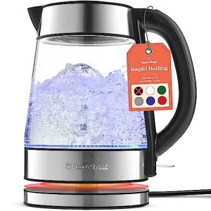 Speed-Boil Water Electric Kettle, 1.7L 1500W, Coffee & Tea Kettle Borosilicate Glass, Wide Opening, Auto Shut-Off, Cool Touch Handle, LED Light. 360° Rotation, Boil Dry Protection