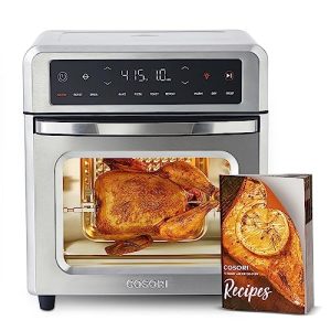 COSORI Air Fryer Toaster Oven, 13 Qt Airfryer Fits 8″ Pizza, 11-in-1 Functions with Rotisserie, Dehydrate, Dual Heating Elements with Convection Fan for Fast Cooking, Cookbook & 6 Accessories, Silver