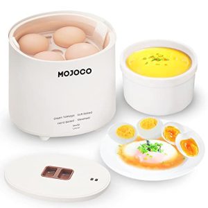 Mojoco Rapid Egg Cooker – Mini Egg Cooker for Steamed, Hard Boiled, Soft Boiled Eggs and Onsen Tamago – Electric Egg Boiler for Home Kitchen, Dorm Use – Smart Egg Maker with Auto Shut OFF and Alarm