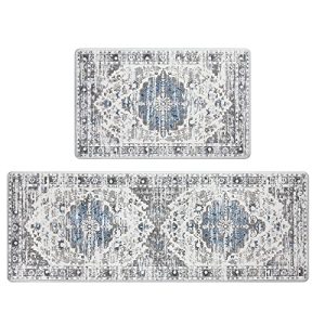 HEBE Boho Anti Fatigue Kitchen Rug Sets 2 Piece Non Slip Cushioned Kitchen Rugs and Mats Kitchen Mats for Floor Waterproof Distressed Kitchen Rug Carpet Runner for Sink Laundry Office
