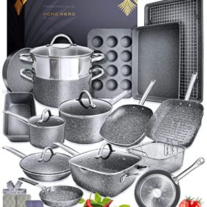 Granite Cookware Sets Nonstick Pots and Pans Set Nonstick – 23pc Kitchen Cookware Sets Induction Cookware Induction Pots and Pans for Cooking Pan Set Granite Cookware Set Non Sticking Pan Set