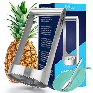 DXYD Pineapple Corer, Pineapple Cutter Peeler for Easy Core Removal, Full Stainless Steel Pineapple Core-Pulling Machine with High-Efficiency Double-Layer Knife Ring, Matching Silicone Tray