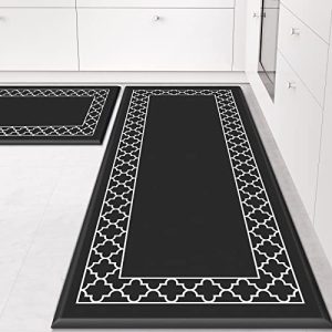 Mattitude Kitchen Mat [2 PCS] Cushioned Anti-Fatigue Kitchen Rug Non Slip Kitchen Mats and Rugs Waterproof Kitchen Rug Ergonomic Comfort Standing Mat for Kitchen, House, Floor, Sink, Office (Black)