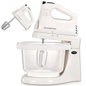 2 in 1 Hand Mixers Kitchen Electric Stand mixer with bowl 3 Quart, electric mixer handheld for Everyday Use, Dough Hooks & Mixer Beaters for Frosting, Meringues & More (White-P)
