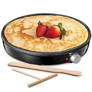 Crepe Maker Machine, Reemix Compact Pancake Griddle Precise Temperature Control, Nonstick 12” Electric Griddle, Batter Spreader for Eggs, Pancakes, Omelets and Quesadillas, Includes Spatula, Spreader