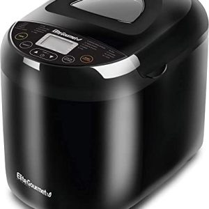 Elite Gourmet EBM8103B Programmable Bread Maker Machine 3 Loaf Sizes, 19 Menu Functions Gluten Free White Wheat Rye French and more, 2 Lbs, Black