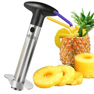 Pineapple Cutter and Corer, Premium Stainless Steel Pineapple Corer with Detachable Handle Sharp Serrated Tips & Thick Blade Pineapple Slicer Kitchen Gadgets Core Twist Remover (Black)