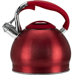 PriorityChef Tea Kettle For Stovetop, Soft Touch RapidCool Handle, Won’t Rust Food Safe Stainless Steel Teapot Body, Whistling Tea Pot Compatible with All Stove Tops, Red