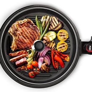 Elite Gourmet EMG6505G Smokeless Indoor Electric BBQ Grill with Glass Lid, Dishwasher Safe, PFOA-Free Nonstick, Adjustable Temperature, Fast Heat Up, Low-Fat Meals Easy to Clean Design,Stainless Steel