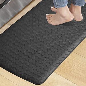 KOKHUB Kitchen Mat,1/2 Inch Thick Cushioned Anti Fatigue Waterproof Kitchen Rug, Comfort Standing Desk Mat, Kitchen Floor Mat Non-Skid & Washable for Home, Office, Sink,17.3″x28″- Black