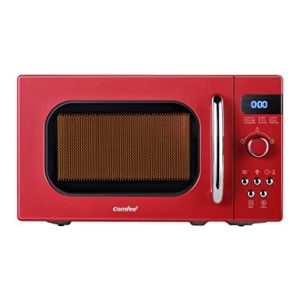 COMFEE’ Retro Small Microwave Oven With Compact Size, 9 Preset Menus, Position-Memory Turntable, Mute Function, Countertop Microwave Perfect For Small Spaces, 0.7 Cu Ft/700W, Red, AM720C2RA-R