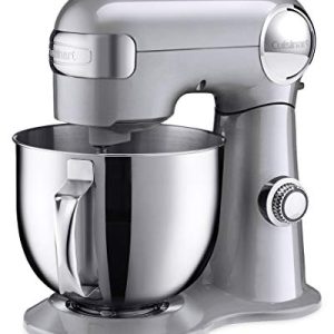 Cuisinart Stand Mixer, 12 Speeds, 5.5-Quart Mixing Bowl, Chef’s Whisk, Flat Mixing Paddle, Dough Hook, and Splash Guard with Pour Spout, Silver Lining, SM-50BC, Silver Lining