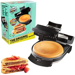 Stuffed Pancake Maker- Make a GIANT Stuffed Waffle or Pan Cake in Minutes- Add Fillings for Delicious Breakfast or Dessert Treat, Electric, Nonstick w Silicone Batter Funnel – Fun Holiday Kitchen Gift