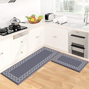 LuxStep Kitchen Mat [2 PCS] Anti-Fatigue Kitchen Rug,Non Slip Kitchen Rugs and Mats Waterproof Memory Foam Kitchen Rug, Standing Desk Mat Floor Mats for House,Sink,Office,Kitchen Grey