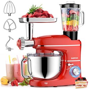 Stand Mixer, BABROUN 6 IN 1 Multifunctional Electric Kitchen Mixer with 6.5QT Stainless Steel Bowl, 1.5L Glass Jar, Meat Grinder, Dough Hook, Whisk, Beater, Noodle Mould, 6 Speeds Food Mixer for Baking Mixing
