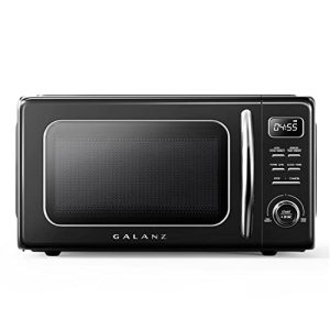 Galanz GLCMKZ11BKR10 Retro Countertop Microwave Oven with Auto Cook & Reheat, Defrost, Quick Start Functions, Easy Clean with Glass Turntable, Pull Handle, 1.1 cu ft, Black