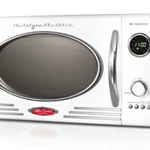Nostalgia NRMO9WH Microwave Oven, 0.9 Cu. Ft. 800-Watts with LED Digital Display, Child Lock, Easy Clean Interior, White