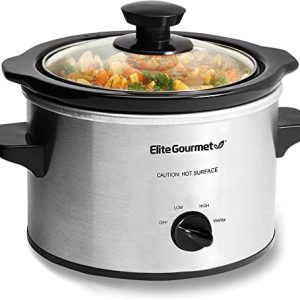 Elite Gourmet MST-250XS Electric Slow Cooker Ceramic Pot, Adjustable Temp, Entrees, Sauces, Stews & Dips, Dishwasher Safe Glass Lid & Crock, 1.5 Quart, Stainless Steel