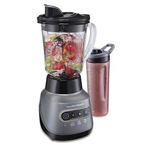 Hamilton Beach Wave Crusher Blender for Shakes and Smoothies, Puree, Crush Ice, With 40oz Glass Jar and 20oz Blend-In Portable Travel Jar, 6 Functions, Gray (58181)