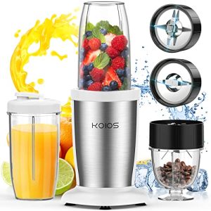 KOIOS PRO 850W Bullet Personal Blender for Shakes and Smoothies, Protein Drinks, 11 Pieces Set Blender for Kitchen Baby Food with Ultra Smooth 6-Edge Blade, Coffee Grinder for Beans, Nuts, Spices, 2×17 Oz + 10 Oz Large & Small To-Go Cups, 2 Spout Drinking Lids, Portable Travel Mixer, BPA Free (White)