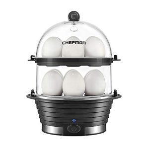 Chefman Electric Egg Cooker Boiler, Rapid Egg-Maker & Poacher, Food & Vegetable Steamer, Quickly Makes 12 Eggs, Hard or Soft Boiled, Poaching and Omelet Trays Included, Ready Signal, BPA-Free, Black