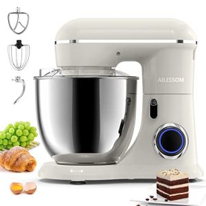 AILESSOM 3-IN-1 Electric Stand Mixer, 660W 10-Speed With Pulse Button, Attachments include 6.5QT Bowl, Dough Hook, Beater, Whisk for Most Home Cooks, Almond Cream