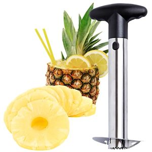 Stainless Steel Pineapple Corer with a Recipe eBook includes One Year Warranty – Core Remover Tool with Detachable Handle – Fast and Easy Fruit Pineapple Cutter Peeler Corer Slicer
